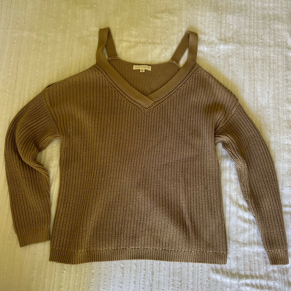 LA Hearts Tan Cold Shoulder Knit Sweater Medium